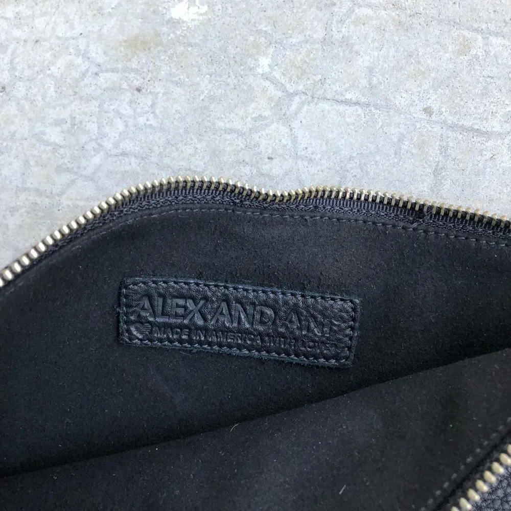 Alex and Ani Gabriel black leather foldover clutch bag embossed geometric print